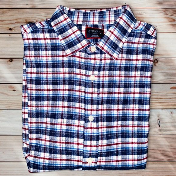 UNTUCKit Other - B6 Untuckit flannel shirt top mens large plaid button front soft navy